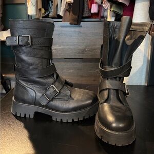 Steve Madden Trenton Combat Boot Genuine Leather size 8.5 Black